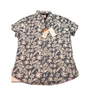 NWT Denim And Flower Men's‎ Slim Fit Button Down Short Sleeve Shirt Floral Large